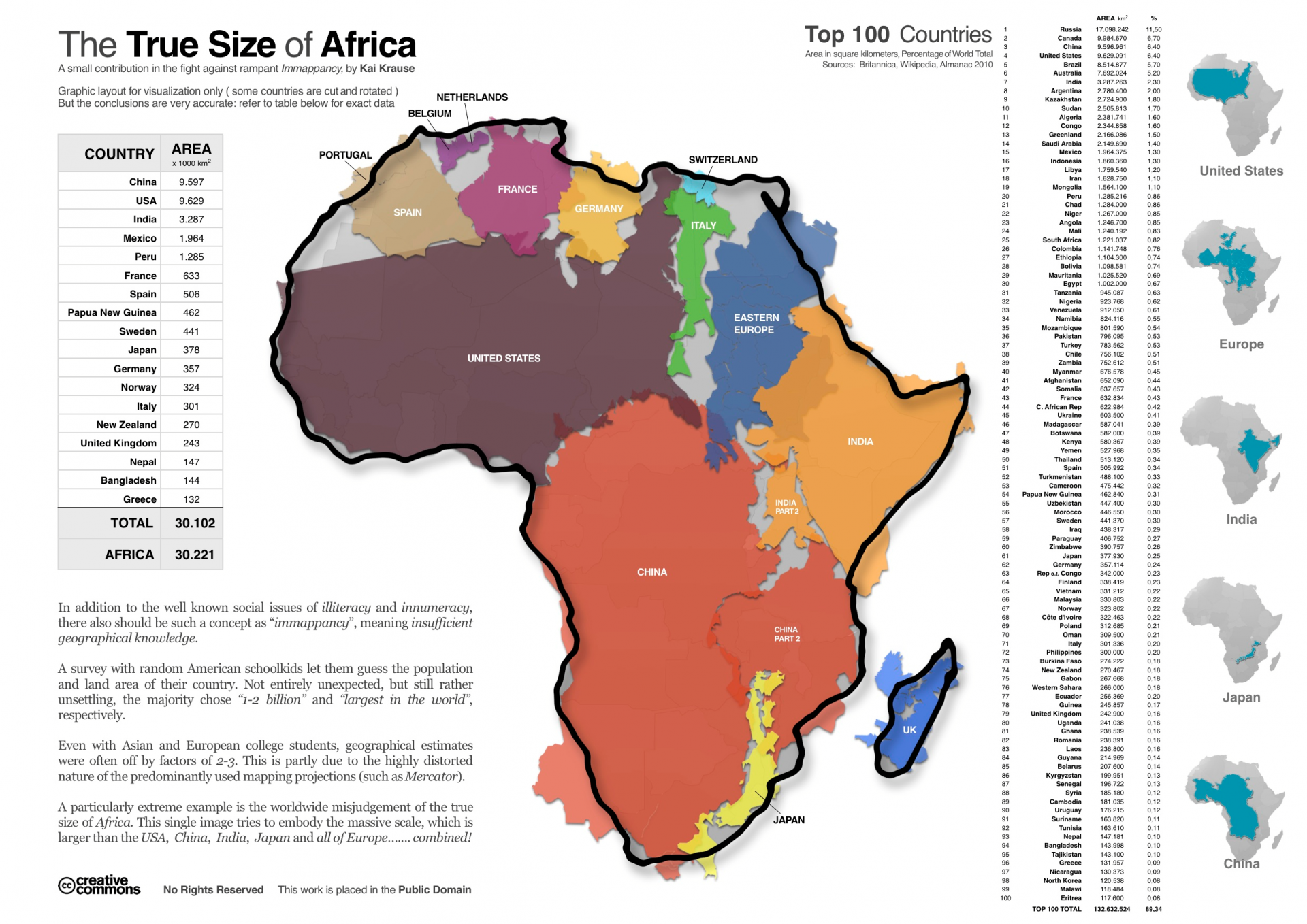 Karte der wirklichen Größe Afrikas, erstellt von Kai Kause.